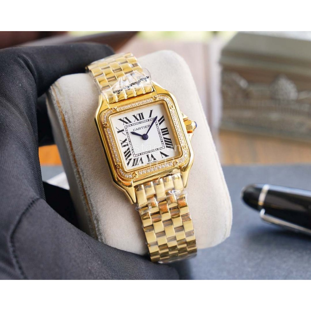 PanthèRe De Cartier Fashion Diamond Square Dial Watch For Women Gold