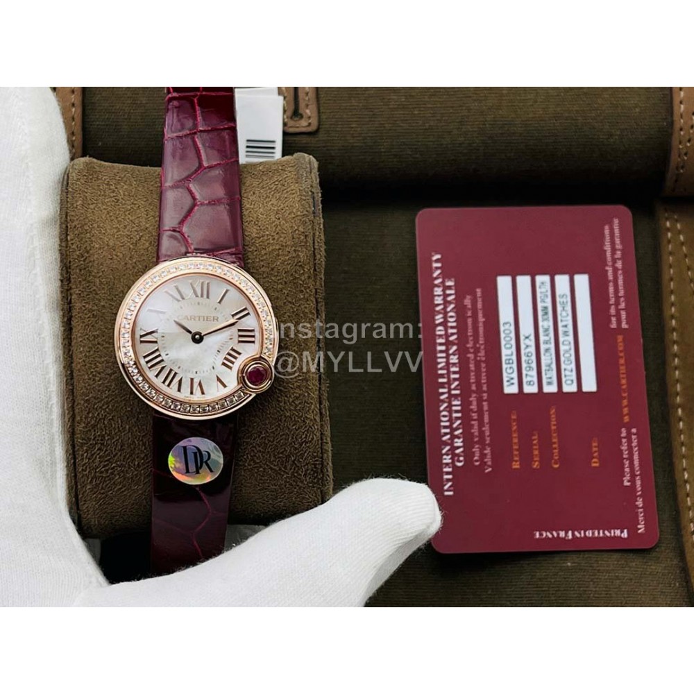 Ballon Blanc De Cartier Dr Factory Diamond Dial Watch For Women Wine Red