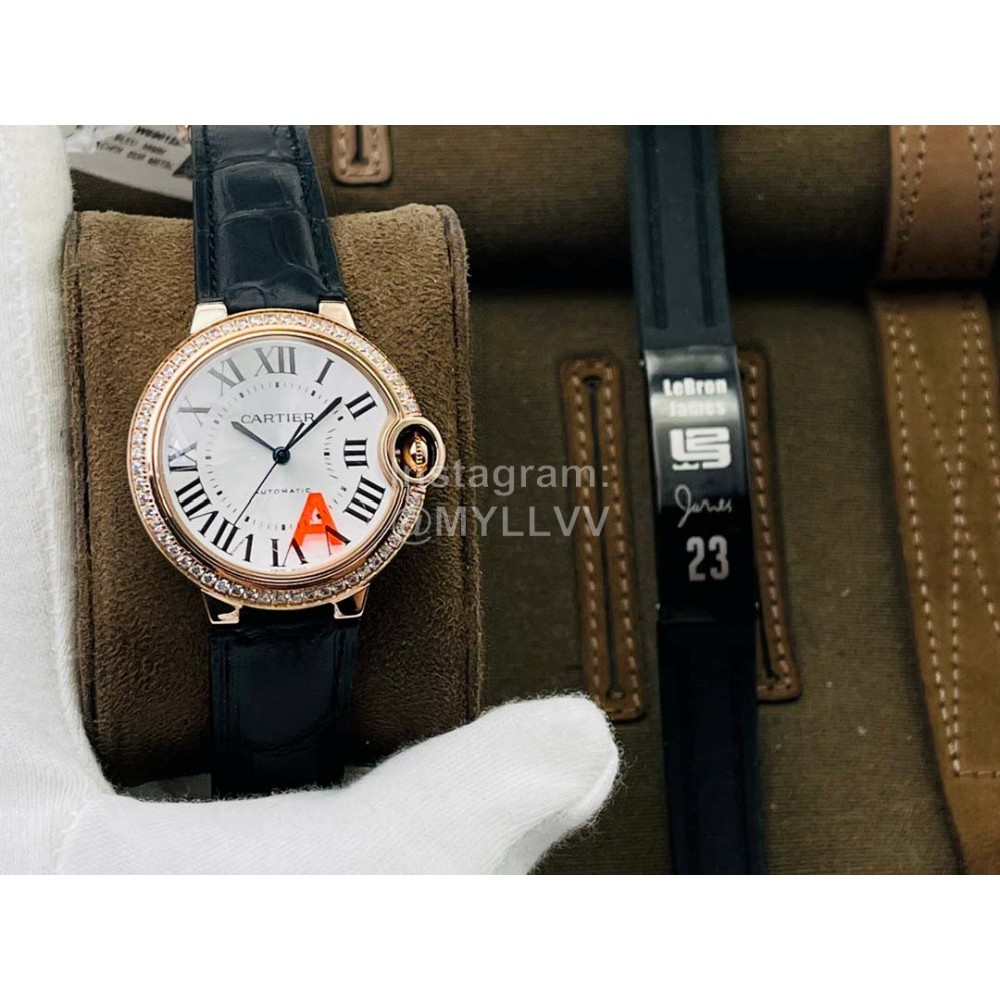 Cartier Eg Factory Diamond 33mm Dial Leather Strap Watch Black