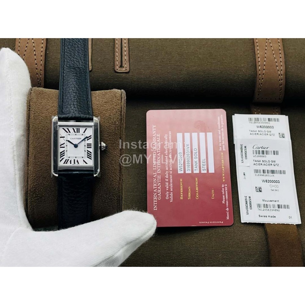 Cartier K11 Factory Tank Series Medium Square Dial Leather Strap Watch