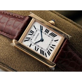 Cartier K11 Factory Tank Series Medium Square Dial Leather Strap Watch Brown