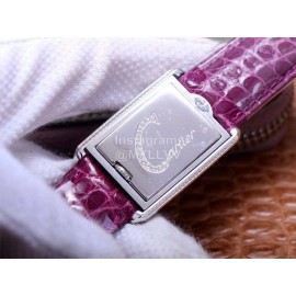 Cartier Tank Reversible Cabriolet Dial Leather Strap Watch Purple