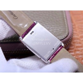 Cartier Tank Reversible Cabriolet Dial Leather Strap Watch Purple