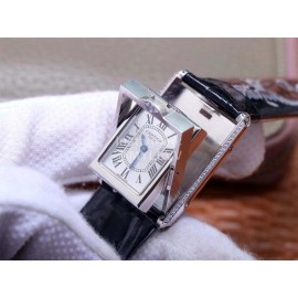 Cartier Tank Reversible Cabriolet Dial Leather Strap Watch Black