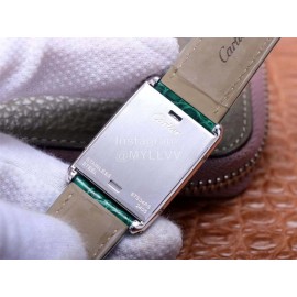 Cartier Tank Reversible Cabriolet Dial Leather Strap Watch Green
