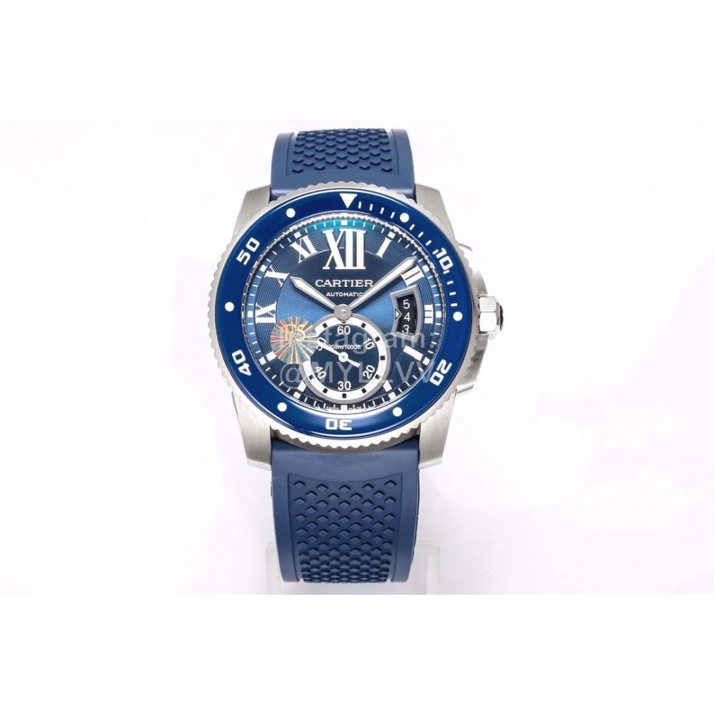 Calibre De Cartier Luminous Calendar Waterproof Mechanical Watch Blue