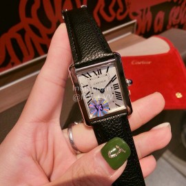 Cartier Tank Series 316l Refined Steel Leather Strap Watch Black