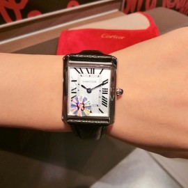 Cartier Tank Series 316l Refined Steel Leather Strap Watch Black