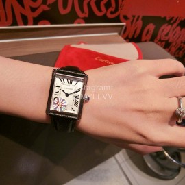 Cartier Tank Series 316l Refined Steel Leather Strap Watch Black