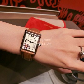 Cartier Tank Series 316l Refined Steel Leather Strap Watch Brown