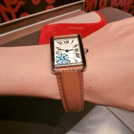 Cartier Tank Series 316l Refined Steel Leather Strap Watch Brown