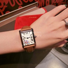 Cartier Tank Series 316l Refined Steel Leather Strap Watch Brown