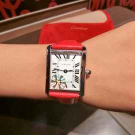 Cartier Tank Series 316l Refined Steel Leather Strap Watch Brown