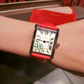 Cartier Tank Series 316l Refined Steel Leather Strap Watch Brown