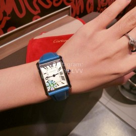 Cartier Tank Series 316l Refined Steel Leather Strap Watch Blue