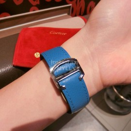 Cartier Tank Series 316l Refined Steel Leather Strap Watch Blue