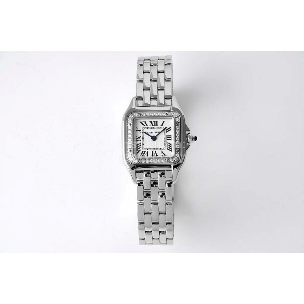 PanthèRe De Cartier Square Dial Diamond Water Resistant Watch Silver