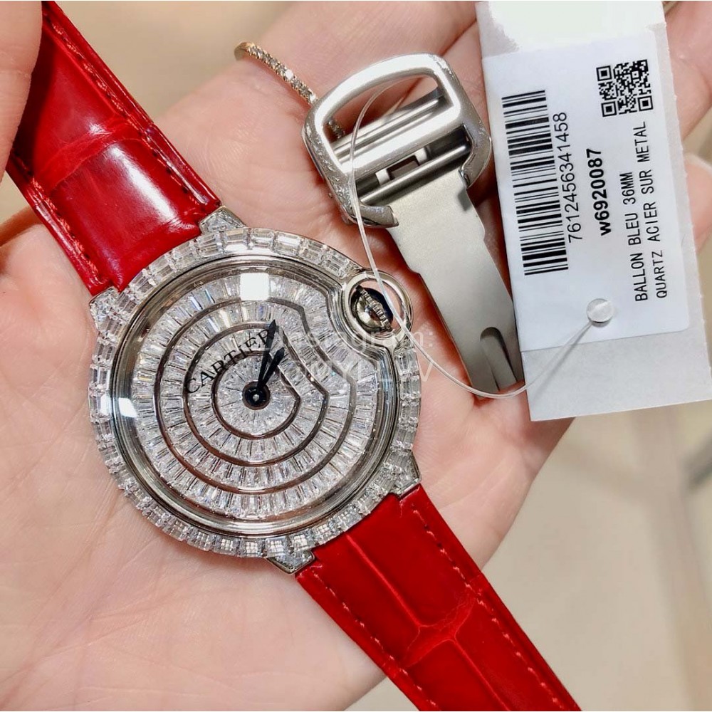 Cartier 316l Refined Steel Zircon Mosaic Watch For Women Red