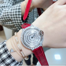 Cartier 316l Refined Steel Zircon Mosaic Watch For Women Red