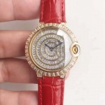 Cartier 316l Refined Steel Zircon Mosaic Watch Red For Women