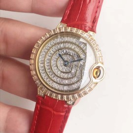 Cartier 316l Refined Steel Zircon Mosaic Watch Red For Women