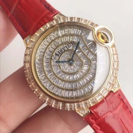 Cartier 316l Refined Steel Zircon Mosaic Watch Red For Women