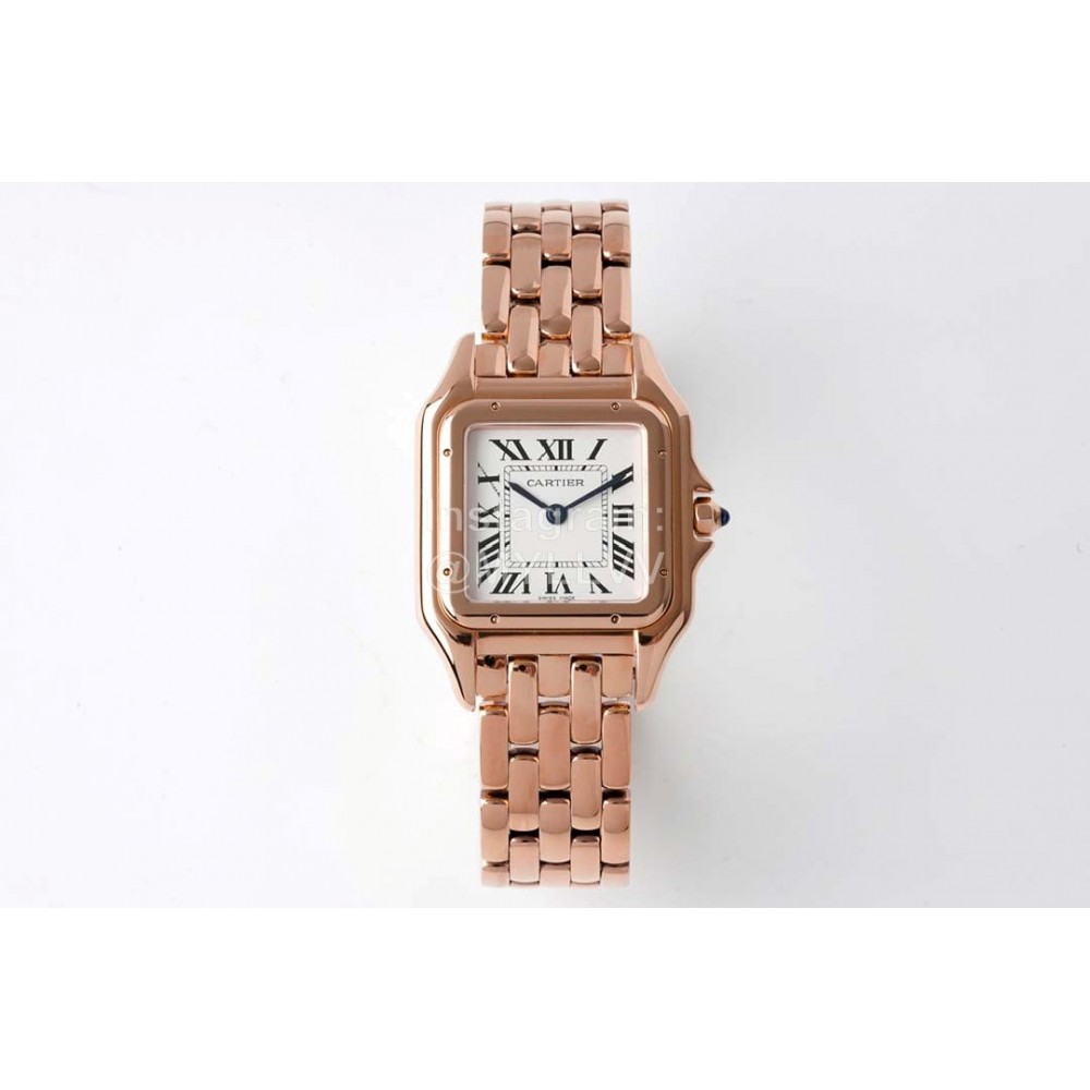 PanthèRe De Cartier Medium Square Dial Steel Strap Watch Rose Gold