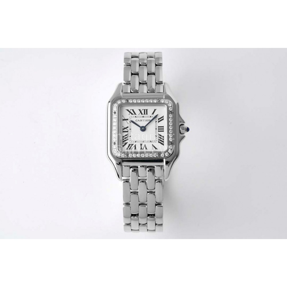 PanthèRe De Cartier Medium Square Dial Diamond Steel Strap Watch Silver