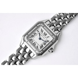 PanthèRe De Cartier Medium Square Dial Diamond Steel Strap Watch Silver