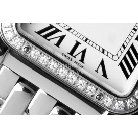 PanthèRe De Cartier Medium Square Dial Diamond Steel Strap Watch Silver