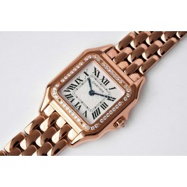 PanthèRe De Cartier Medium Square Dial Diamond Steel Strap Watch Rose Gold