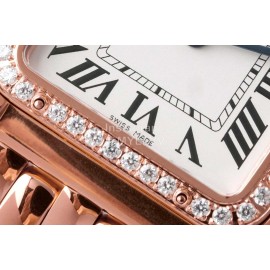 PanthèRe De Cartier Medium Square Dial Diamond Steel Strap Watch Rose Gold