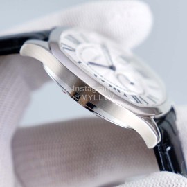 Drive De Cartier Roman Numerals Leather Strap Watch Silver