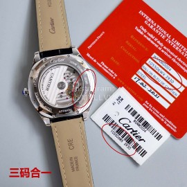 Drive De Cartier Roman Numerals Leather Strap Watch Silver