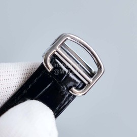 Drive De Cartier Roman Numerals Leather Strap Watch Silver