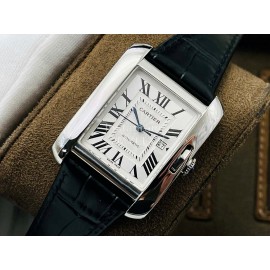 Cartier Eg Factory 904l Refined Steel Square Dial Black Strap Watch