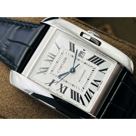 Cartier Eg Factory 904l Refined Steel Square Dial Black Strap Watch