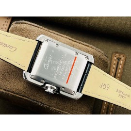 Cartier Eg Factory 904l Refined Steel Square Dial Black Strap Watch