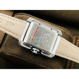 Cartier Eg Factory 904l Refined Steel Square Dial White Strap Watch