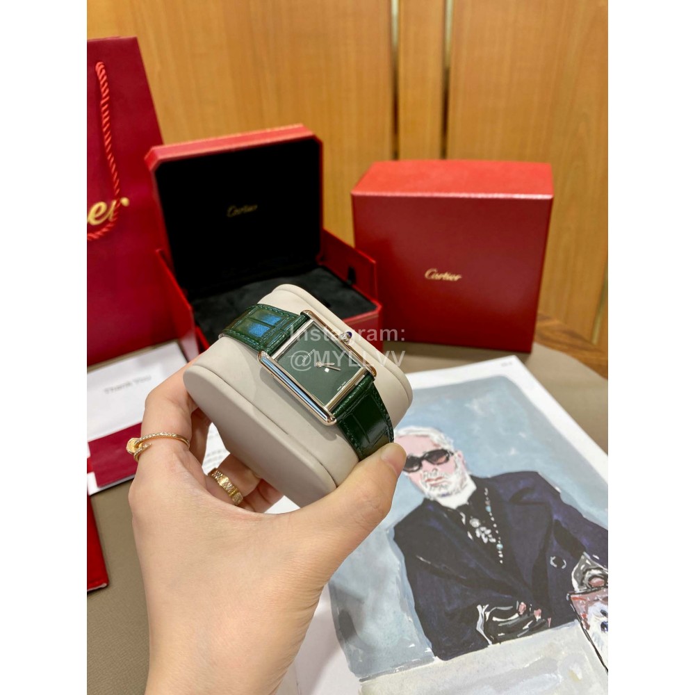 Cartier Tank Must Square Dial Leather Strap Watch Green