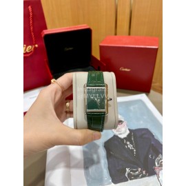 Cartier Tank Must Square Dial Leather Strap Watch Green