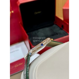 Cartier Tank Must Square Dial Leather Strap Watch Green