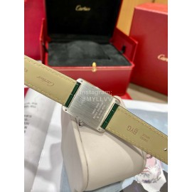 Cartier Tank Must Square Dial Leather Strap Watch Green