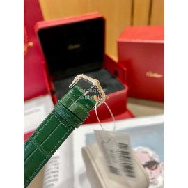 Cartier Tank Must Square Dial Leather Strap Watch Green