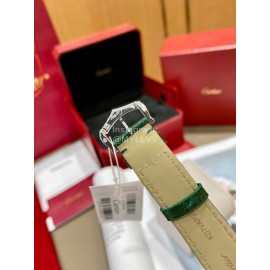 Cartier Tank Must Square Dial Leather Strap Watch Green