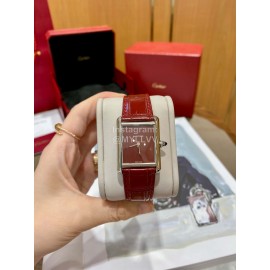 Cartier Tank Must Square Dial Leather Strap Watch Reddish Brown