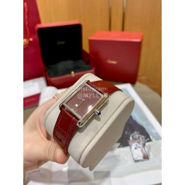 Cartier Tank Must Square Dial Leather Strap Watch Reddish Brown