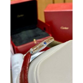 Cartier Tank Must Square Dial Leather Strap Watch Reddish Brown