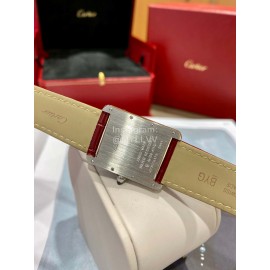 Cartier Tank Must Square Dial Leather Strap Watch Reddish Brown