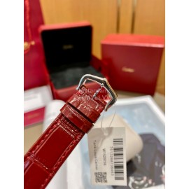Cartier Tank Must Square Dial Leather Strap Watch Reddish Brown